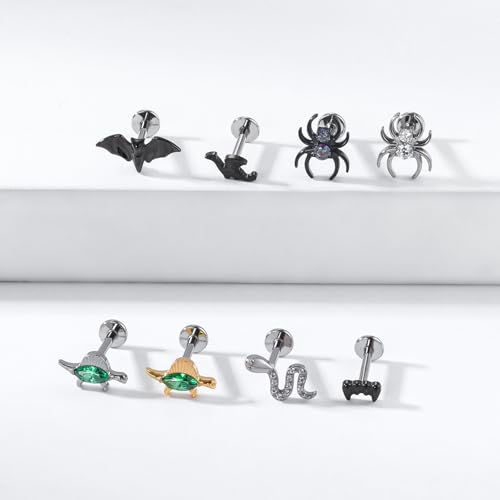 1pcs G23 Titanium Flat Back Earrings Studs 16g F136 Implant Grade Titanium Labrets Press Fit Threadless Push In Dainty Cartilage Helix Conch Lobe Lip Tragus Piercing Jewelry - style: 1pcs Black Spider