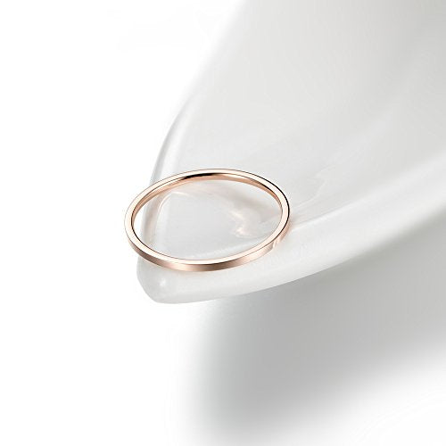 Women's Stainless Steel 1MM Thin Plain Midi Stacking Ring Band Comfort Fit, Size 3 to 10 - color: 1mm Flat - Rose G