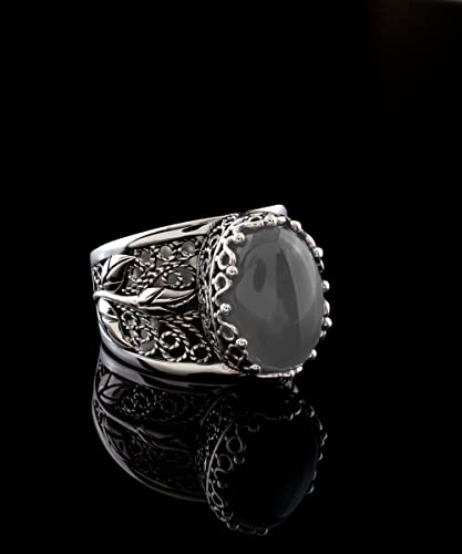 Filigranist 925 Sterling Silver Filigree Art Lace Embroidery Tulip Detailed Gemstone Women Cocktail Ring, Luxurious Gift Boxed - color: Gray Moonstone