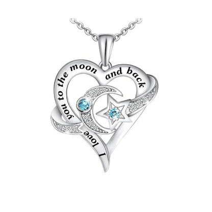 Yocoyee I Love You to the Moon and Back Heart shape Pendant Necklace Moon Star Charms Crystal Love Necklace for Women - style: AA