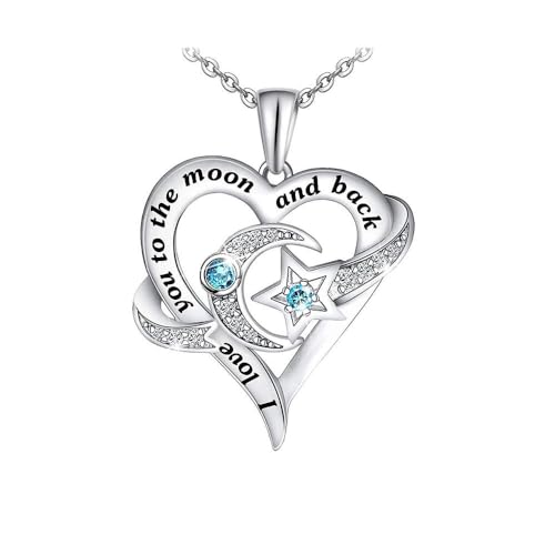 Yocoyee I Love You to the Moon and Back Heart shape Pendant Necklace Moon Star Charms Crystal Love Necklace for Women - style: AA