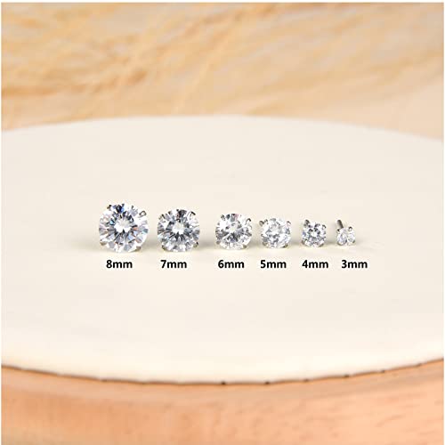 G23 Titanium CZ Stud Earrings for Sensitive Ears, Titanium Cubic Zirconia Stud Earrings for Women 3mm 4mm 5mm 6mm 7mm 8mm - size: 3mm