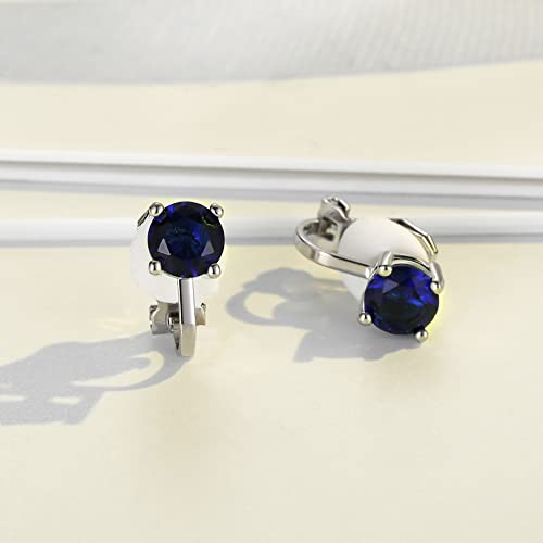 SELOVO Clip on Earrings Small Stone 7mm CZ Cubic Zirconia Sparkle Studs for No Pierced Ear - color: Blue