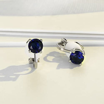 SELOVO Clip on Earrings Small Stone 7mm CZ Cubic Zirconia Sparkle Studs for No Pierced Ear - color: Blue