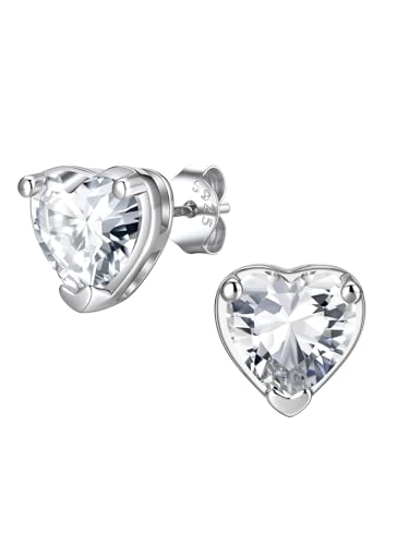 FindChic 2 Carat Birthstone Stud Earrings for Women, Round/Heart/Princess Cut Stud Earrings, Hypoallergenic Studs with 925 Sterling Silver Posts, 12 Months Birthday Jewelry Gift - color: 04. April-Diamond(Heart Cut)