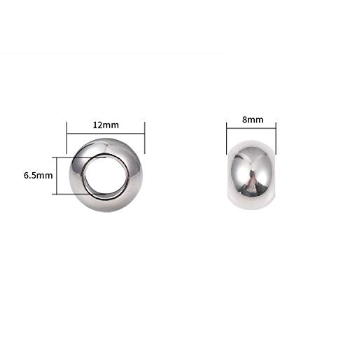 Stainless Steel Spacer Beads 12x8mm Round Loose Charm Caps Beads for DIY Jewelry Making 10pcs with 6.5mm Hole - color: 12x8mm 6.5mm