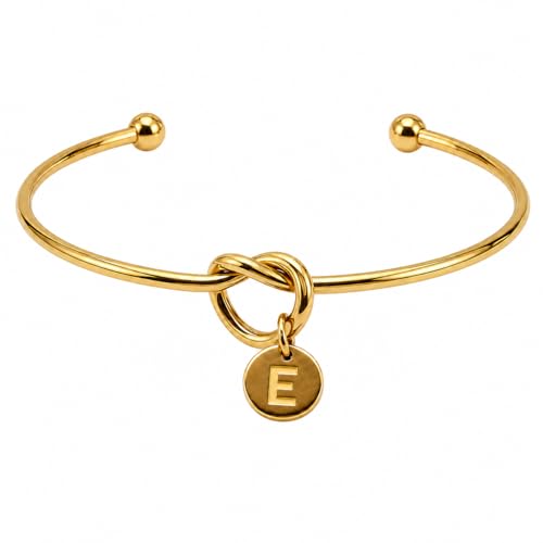 LemonRose Initial Bracelets for Women - Dainty Tie the Knot Letter A-Z 14K Gold Plated for Women Gold Cuff Bracelet for Womens Jewelry Personalized Bridesmaid Proposal Gifts - color: Gold E