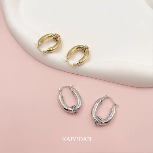 2 Pairs Gold/Silver Hoop Earrings For Women Set Trendy,14K Plated Gold Chunky Huggie Hoop Earings Pack,Oval Twisted Statement Silver Hoops,Fashion Jewelry Gift - color: 13) oval chunky hoop