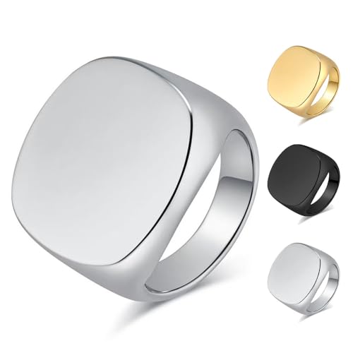 Minimalist Square Signet Ring, Dainty Unisex Classic Square Ring for Modern Style, Geometric Bold Statement Band for Daily & Party Wear - color: Silver