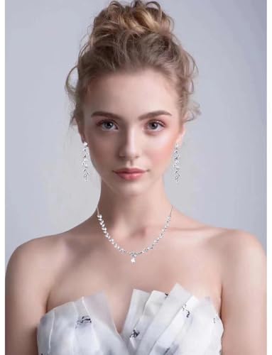 Cubic Zirconia Jewelry Sets for women Brides Bridesmaid Necklace Dangle Earrings Link Bracelet for Wedding Prom Costume Party Events - color: White-Platinum Plated