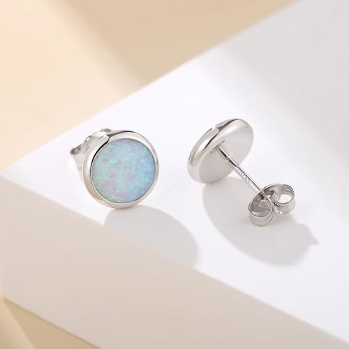 Jiamiaoi 18K White Gold Plated Opal Earrings s925 Sterling Silver Opal Stud Earrings Hypoallergenic Earring Studs For Women Men, 6mm-8mm Options - color: a-white silver, size: 7mm