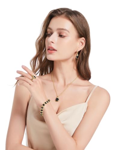 Jewelry Set for Women Teardrop Earrings Necklace Ring Bracelet Set Party Wedding Jewelry Gift for Mother Wife Friend - color: Gold-Black