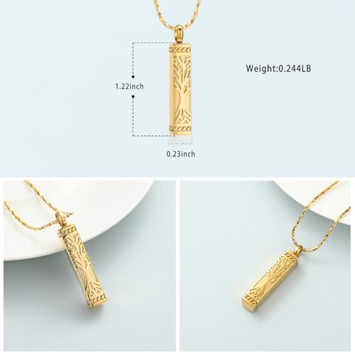 Imrsanl Tree of Life Urn Necklace for Men Women Bar Cremation Jewelry for Ashes Keepsake Ashes Necklace Pendent - color: Gold