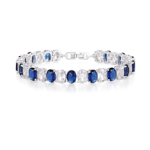 Crysdue Wedding Bridal Bracelets for Brides, Cubic Zirconia Tennis Birthstone Jewelry Gift for Women Prom - style: 09- Clear+Sapphire CZ, 7 Inch