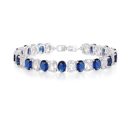 Crysdue Wedding Bridal Bracelets for Brides, Cubic Zirconia Tennis Birthstone Jewelry Gift for Women Prom - style: 09- Clear+Sapphire CZ, 7 Inch