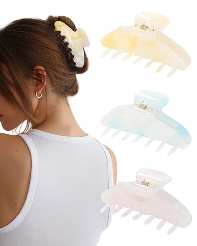 Molans 3PCS Hair Claw Clips Acrylic Clamps for women - Non-slip Strong Hold Barrettes for Thin Thick Hair, Medium hair clips Accessories - color: blue/yellow/purple