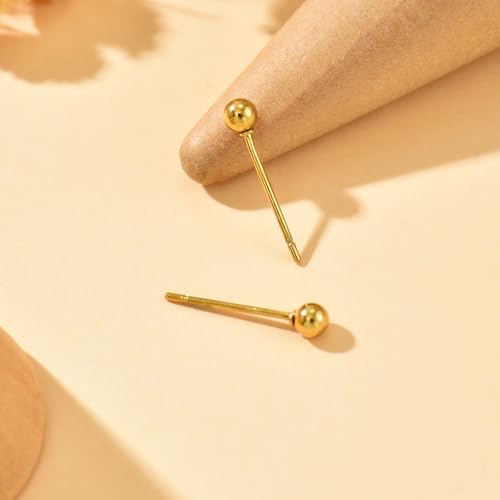 Dainty Stud Earrings for Women 18K Gold Plated Tiny Ball Stud Earrings Minimalist Bead Studs for Women - size: Ball 3MM