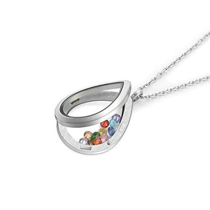 Jovivi Teardrop/Heart Floating Charm Memory Locket Necklace - 316 Surgical Stainless Steel Buckle Closure
