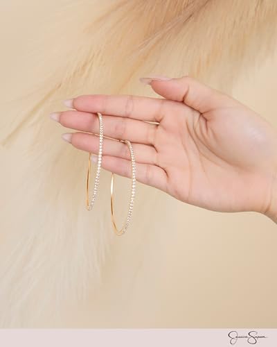Jessica Simpson Womens Hoop Earrings - Silver-Tone or Gold-Tone Hoop | Earrings for Women - color: Clear Crystal