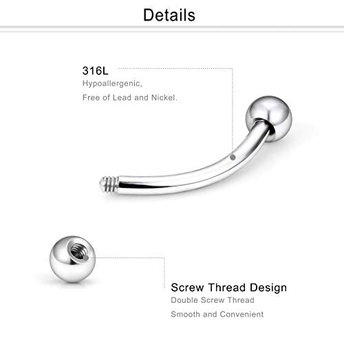 6-12 Pcs 16G Stainless Steel Eyebrow Piercing Rings Clear CZ Curved Barbell Helix Daith Piercing Body Jewelry for Women Men - style: 5/16"(8mm) silver-tone