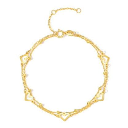 ZHOU LIU FU 18K Yellow Gold Charm Bracelet Hollow Heart Star Butterfly Charms Delicate Double Chain Bracelets Adjustable Cute Jewelry for Women Her Mom Daughter Birthday Anniversary 16+3cm/6.3-7.5" - style: Heart