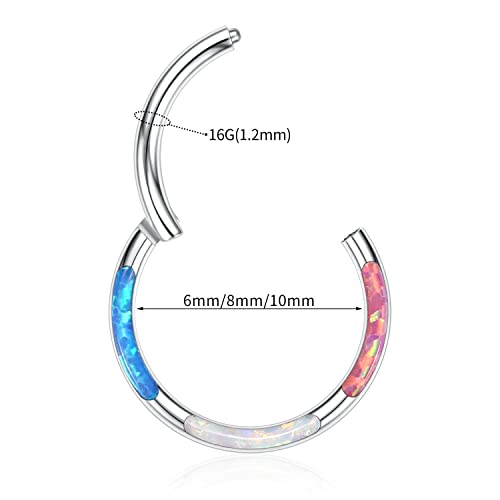 GAGABODY Septum Ring 16 Gauge Earrings Daith Jewelry Surgical Steel Hinged Nose Rings Nose Hoop Cartlidge Earring Hoop Helix Rook Piercing Jewelry - color: Style2:1pc Silver with blue white purple mix opal.