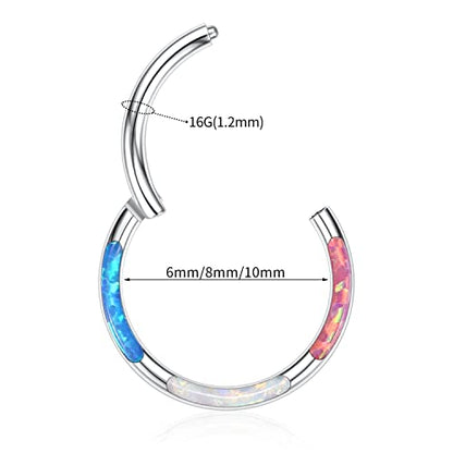 GAGABODY Septum Ring 16 Gauge Earrings Daith Jewelry Surgical Steel Hinged Nose Rings Nose Hoop Cartlidge Earring Hoop Helix Rook Piercing Jewelry - color: Style2:1pc Silver with blue white purple mix opal.