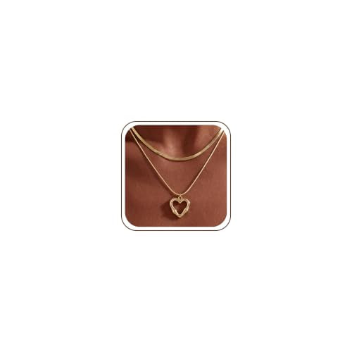 14K Gold/Silver Plated Dainty Snake Chain Layered Necklace for Women | Irregular Oval Pendant Minimalist Dainty Statement Gold Layering Everyday Jewelry - color: Gold - Classic