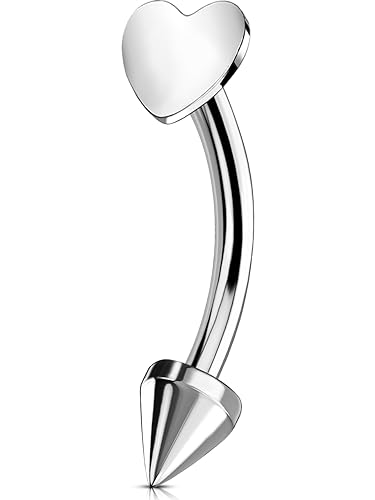 OUFER Rook Piercing Jewelry, G23 Solid Titanium Eyebrow Rings, Heart Vertical Labret Lip Jewelry, 16G Curved Barbells, Daith Rook Earrings for Women Men - color: Silver Heart, size: 16G 6mm