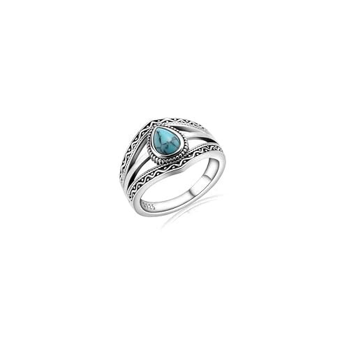Boho Turquoise Ring for Women Sterling Silver Western Style Statement Ring Bohemian Jewelry Gifts - style: Turquoise-A