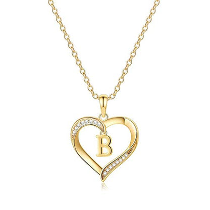 Yesteel Heart Initial Necklaces for Women, 14K Gold Plated Cubic Zirconia Heart Pendant Necklace, Dainty Initial Charm Necklace Letter A to Z Jewelry for Women Girls - style: B