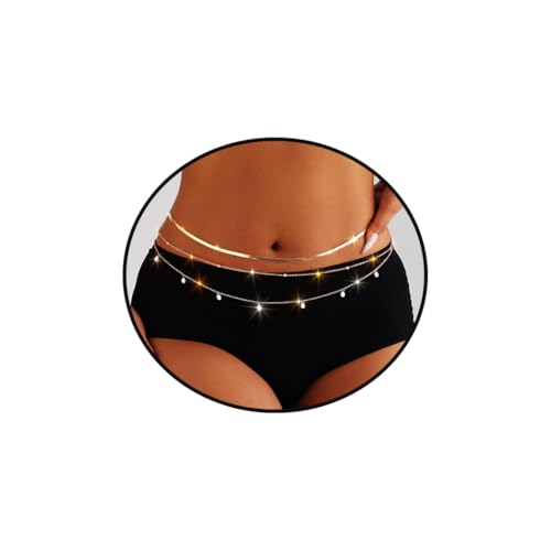 Ursumy Gold Waist Chains Layered Sequin Waist Chain Beaded Body Chain Adjustable Bikini Belly Chain for Women