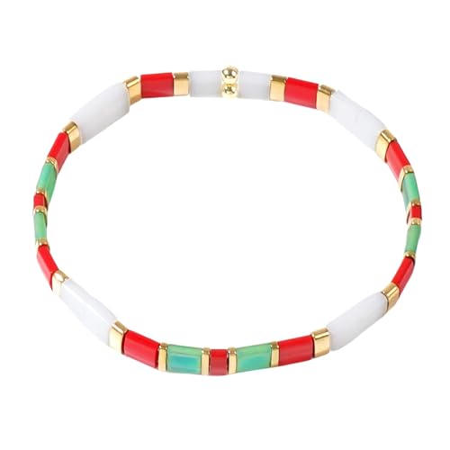 Candy Colorful Tila Flat Beads Bracelets for Women Trendy Unique Friendship Handmade Stackable Christmas Jewelry Gifts - color: christmas white