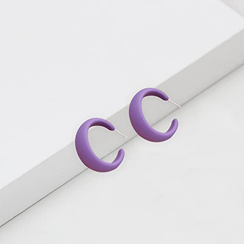 Acrylic Resin C Shape Colorful Hoop Trendy Chunky Cute Candy Earrings - Jewelry for Women - color: Dark Violet