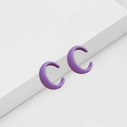 Acrylic Resin C Shape Colorful Hoop Trendy Chunky Cute Candy Earrings - Jewelry for Women - color: Dark Violet