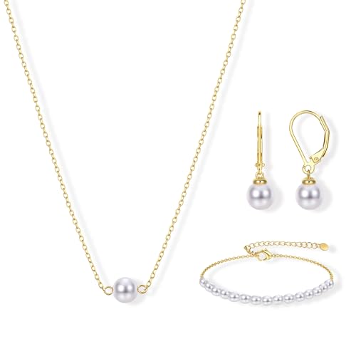 YADOCA Gold Pearl Jewelry Set for Women Bride Bridal Bridesmaid jewelry | 16K Gold Plated Pearl Layered Choker Necklace Earring Bracelets Set Dainty Wedding jewelry Set Gifts - style: Style-B