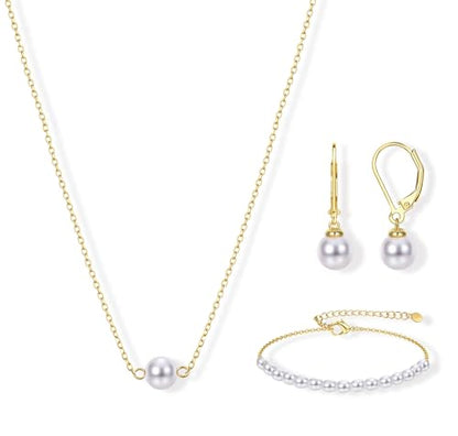 YADOCA Gold Pearl Jewelry Set for Women Bride Bridal Bridesmaid jewelry | 16K Gold Plated Pearl Layered Choker Necklace Earring Bracelets Set Dainty Wedding jewelry Set Gifts - style: Style-B