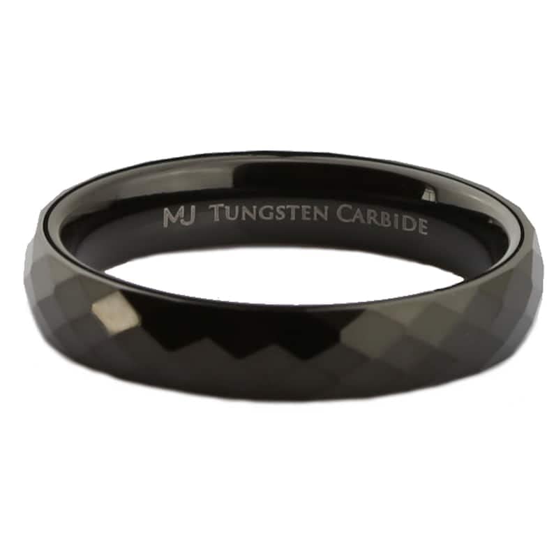 Tungsten Carbide Faceted Honeycomb Wedding Band Plated in Gold, Rose Gold or Black Ring - color: Black-4mm