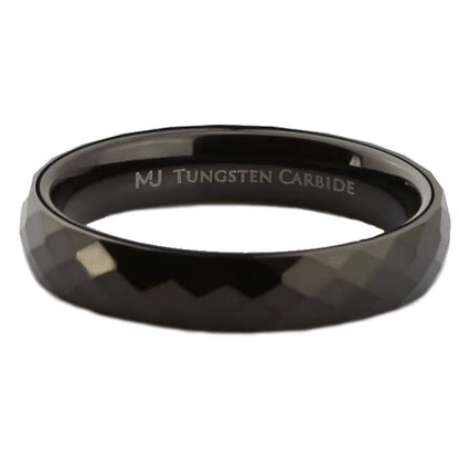 Tungsten Carbide Faceted Honeycomb Wedding Band Plated in Gold, Rose Gold or Black Ring - color: Black-4mm