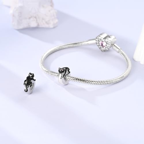 2pcs Stopper Spacer Beads for Pandora Bracelets, Sterling Silver Cross Ladybug Clip Spacer Charms For Bracelet DIY Jewelry Gift - color: Black Cat