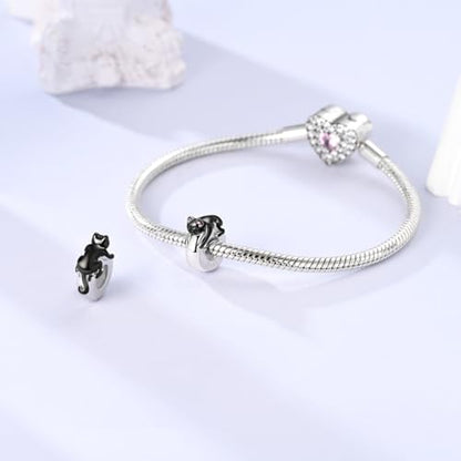 2pcs Stopper Spacer Beads for Pandora Bracelets, Sterling Silver Cross Ladybug Clip Spacer Charms For Bracelet DIY Jewelry Gift - color: Black Cat