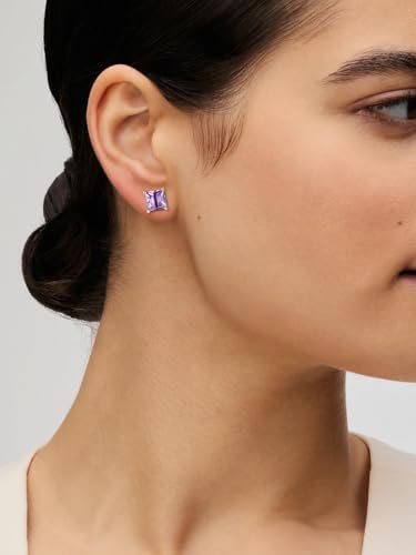 FindChic 2 Carat Birthstone Stud Earrings for Women, Round/Heart/Princess Cut Stud Earrings, Hypoallergenic Studs with 925 Sterling Silver Posts, 12 Months Birthday Jewelry Gift - color: 06. June-Alexandrite(Princess Cut)