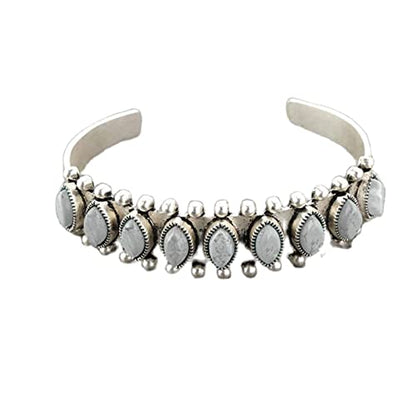 COLORFUL BLING Bohemian Turquoise Engraved Cuff Bracelet Natural Stone Adjustable Wrap Bangle Western Style Gemstone Boho Jewelry for Women - color: Grey
