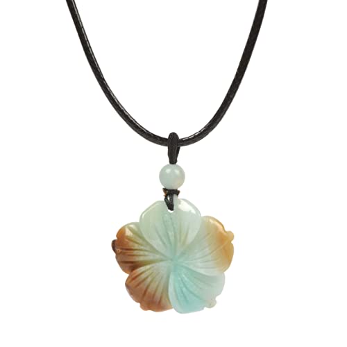 Justinstones Hand Carved Healing Crystals Gemstone Hawaii Flower Pendant Hand Weaving Wax Rope Necklace 22 inch - color: Amazonite