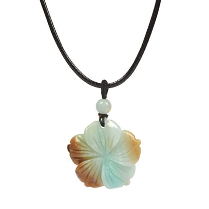 Justinstones Hand Carved Healing Crystals Gemstone Hawaii Flower Pendant Hand Weaving Wax Rope Necklace 22 inch - color: Amazonite