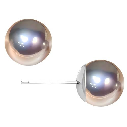 Grey Faux Pearl Stud Earrings, S925 Silver Posts Hypoallergenic for Women - color: Silvery Grey, size: 8mm