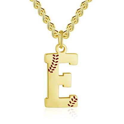 AIAINAGI Baseball Initial A-Z Letter Necklace - Men's Baseball Charm Pendant in Stainless Steel Silver Chain, 22inch Personalized Gift - style: E Letter
