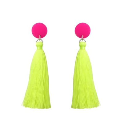 80s 90s Neon Tassel Dangle Earrings, Long Colorful Fringe Drop Earrings for Women, Retro Costume Jewelry for Party & Festival
