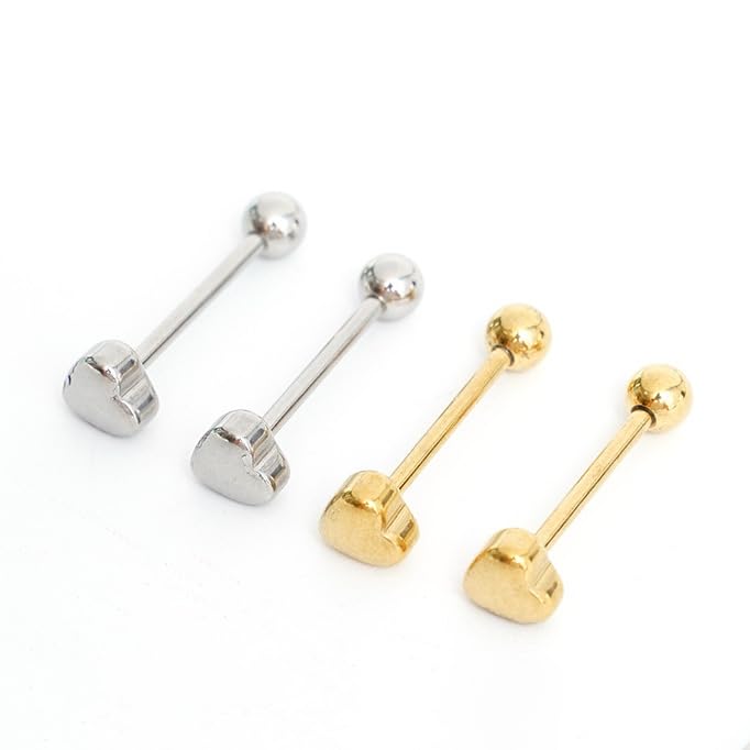 14G Heart Tongue Rings 316L Stainless Steel Tongue Barbell Straight Bar Tongue Piercing Jewelry for Women