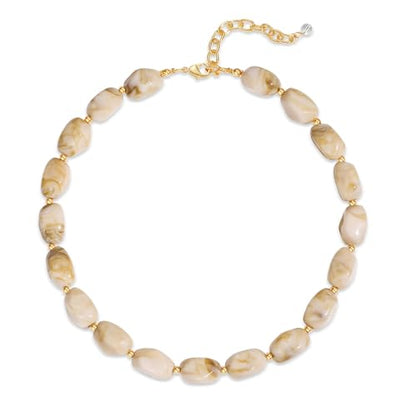 Boho Chunky Beaded Necklace for Women Lightweight Resin Beads for Summer Beach & Vacation Trendy Statement Jewelry Gift for Her - color: Beige